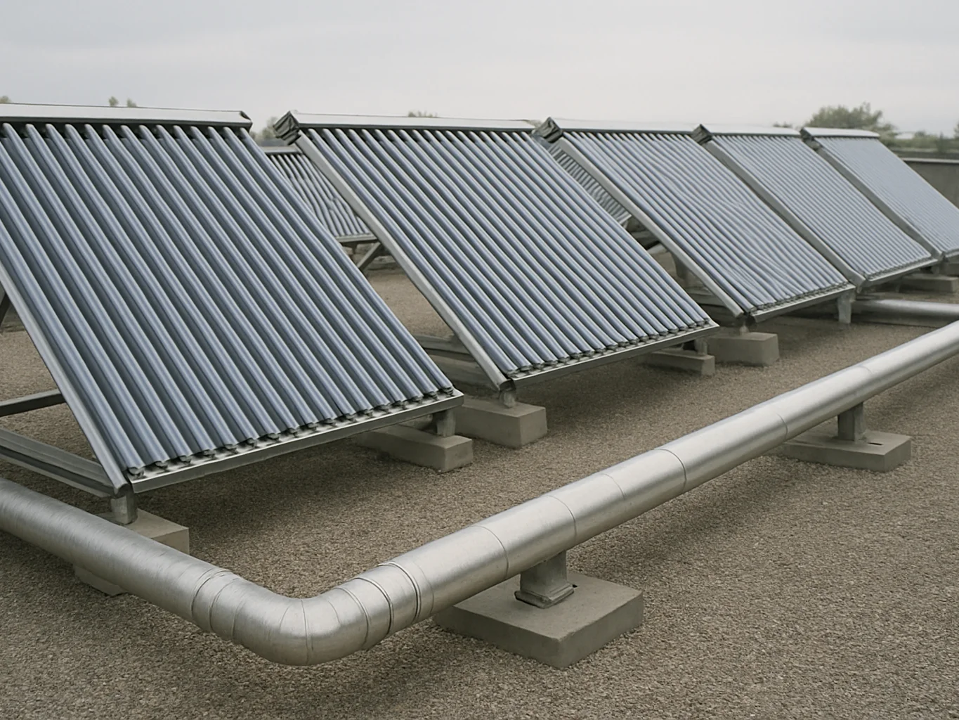 Technical editorial photograph of non-electric solar thermal coll